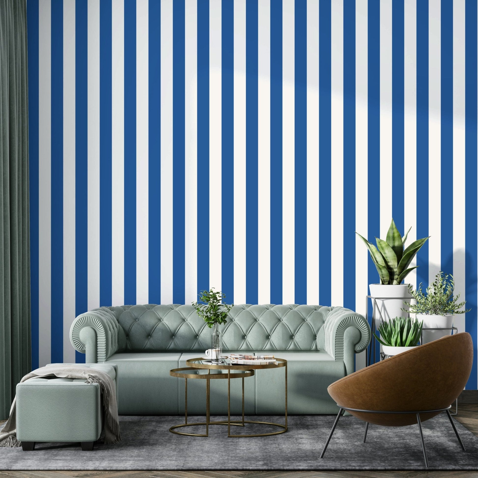 Soft beige blue stripes wallpaper for home interiors

