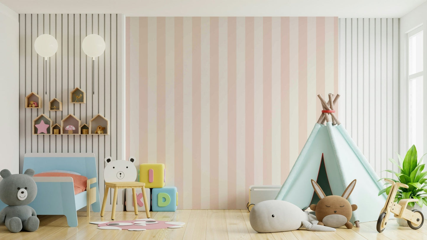 Beige and pastel pink striped modern wallpaper.

