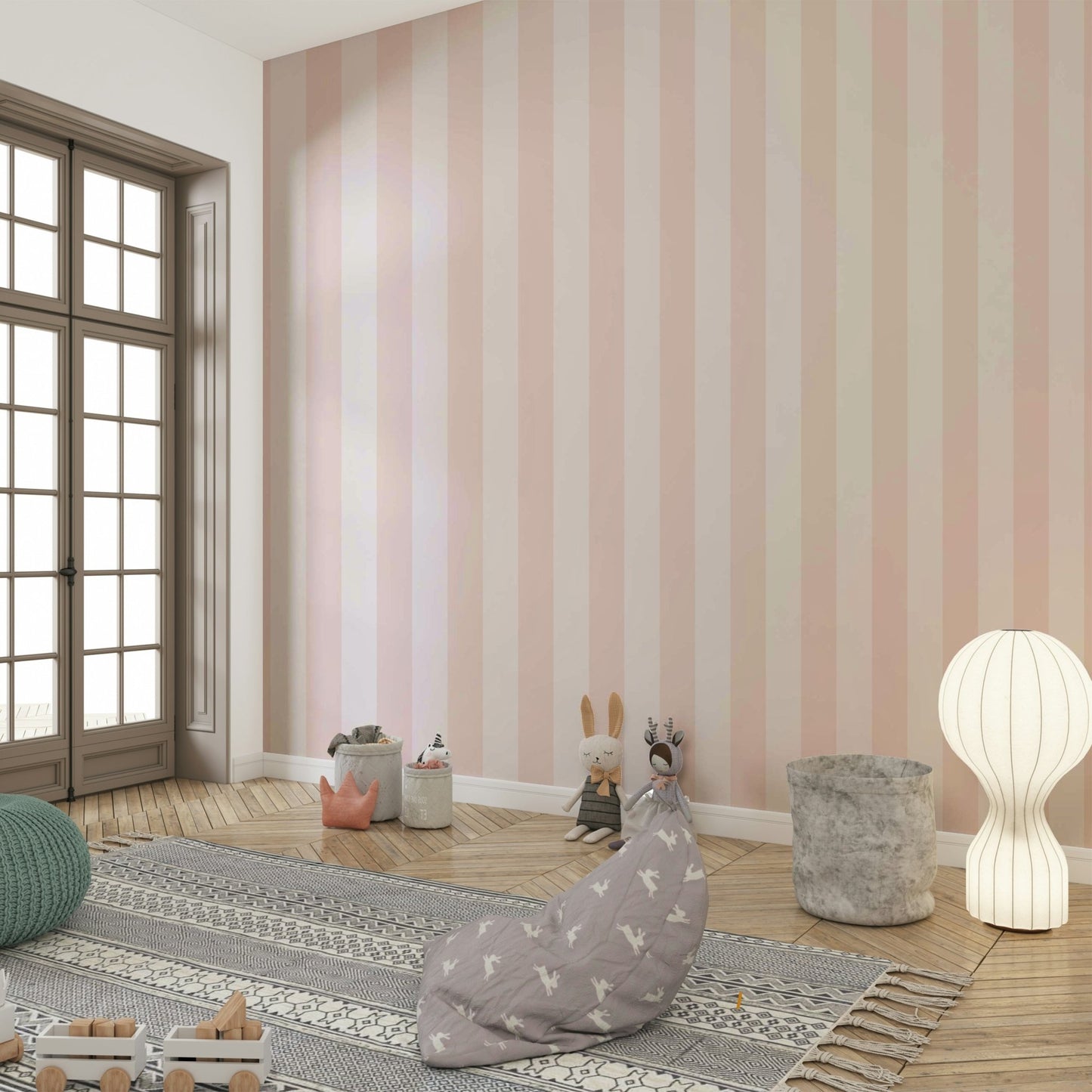 Neutral and pastel pink stripe pattern for walls.

