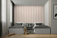 Elegant beige and blush stripe wallpaper for interiors.


