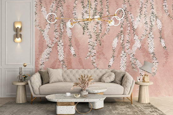 Pink floral branches peel & stick wallpaper A879