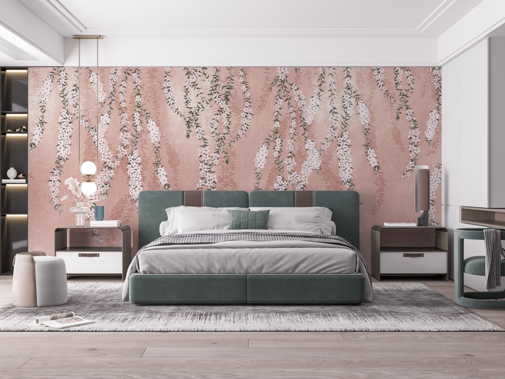 Delicate flower branch wallpaper in pink