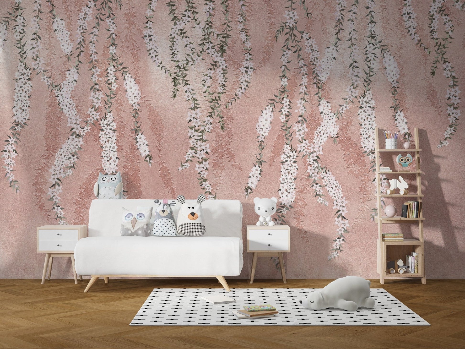 Hanging Flower branches on a pink wallpaper - Giffywalls