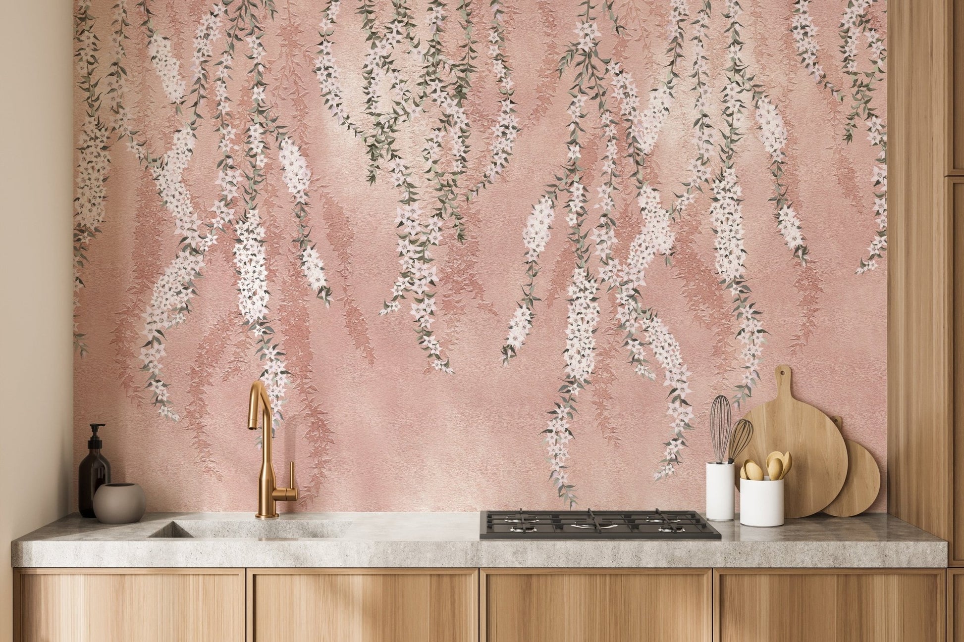 Hanging Flower branches on a pink wallpaper - Giffywalls