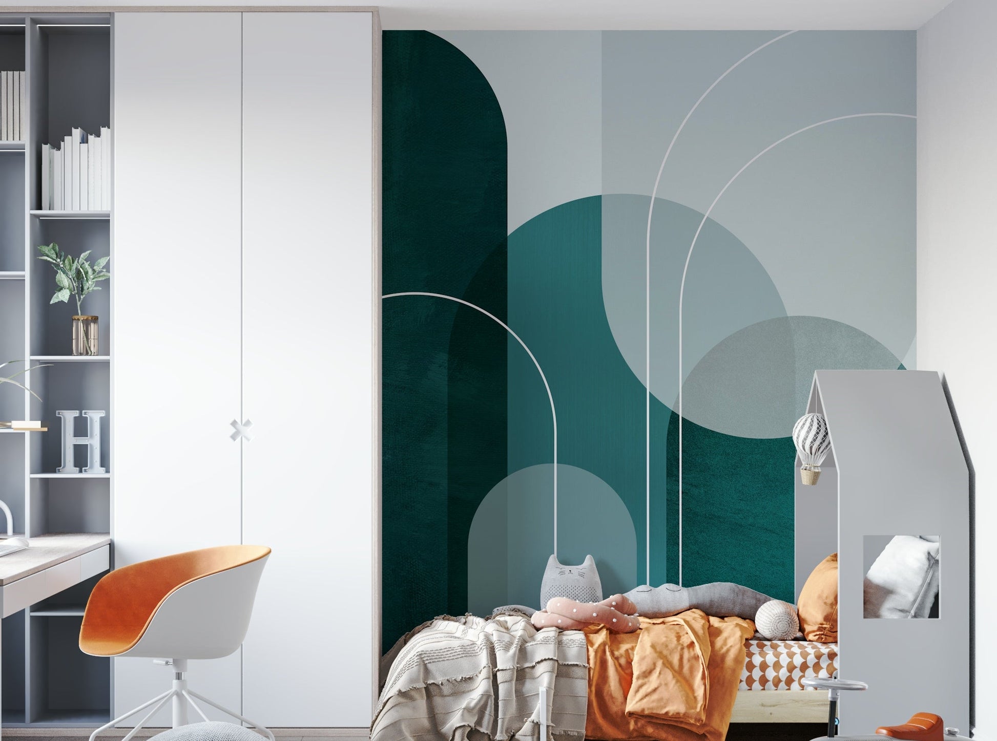 Stylish teal arches mural to elevate your home decor


