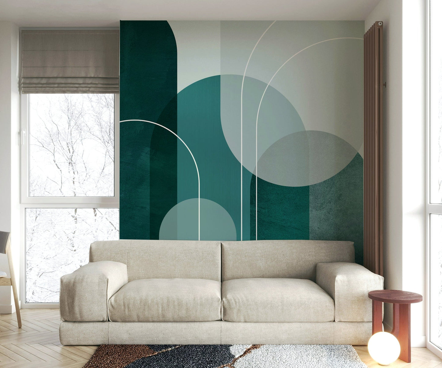 Contemporary teal arches mural for bold wall decor

