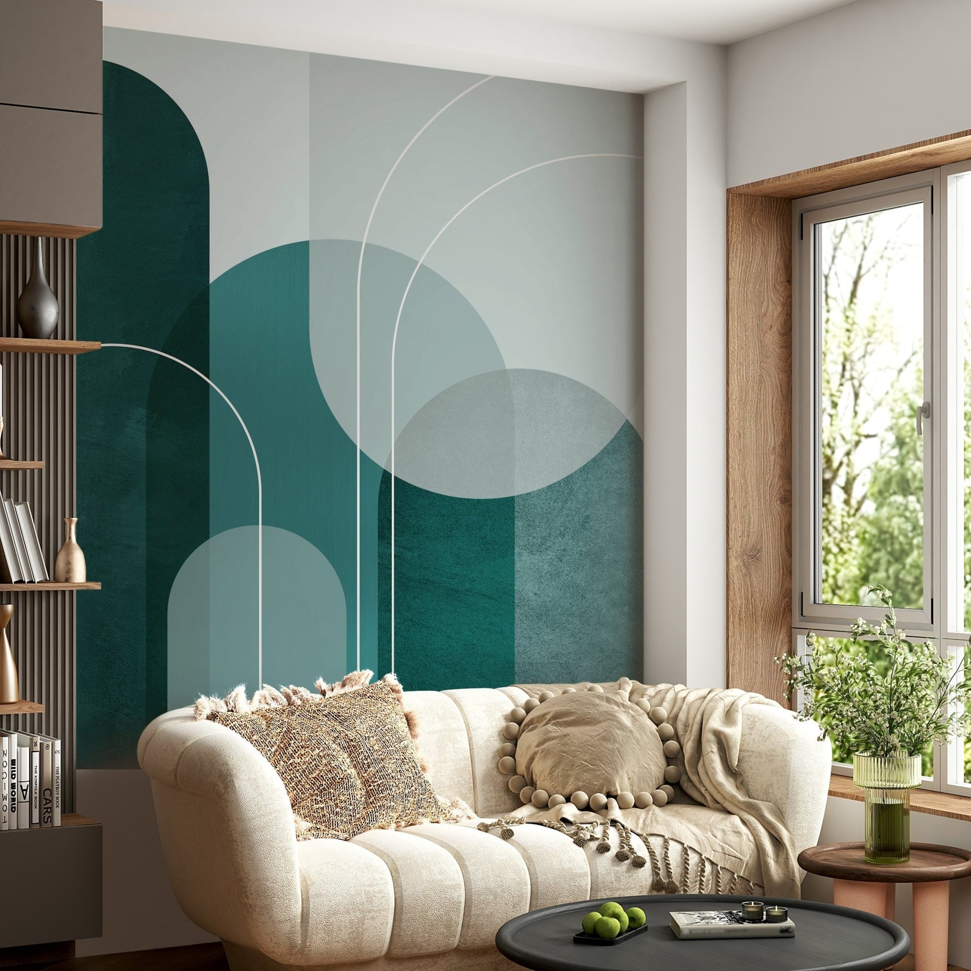 Teal arches wall mural for a sophisticated modern look


