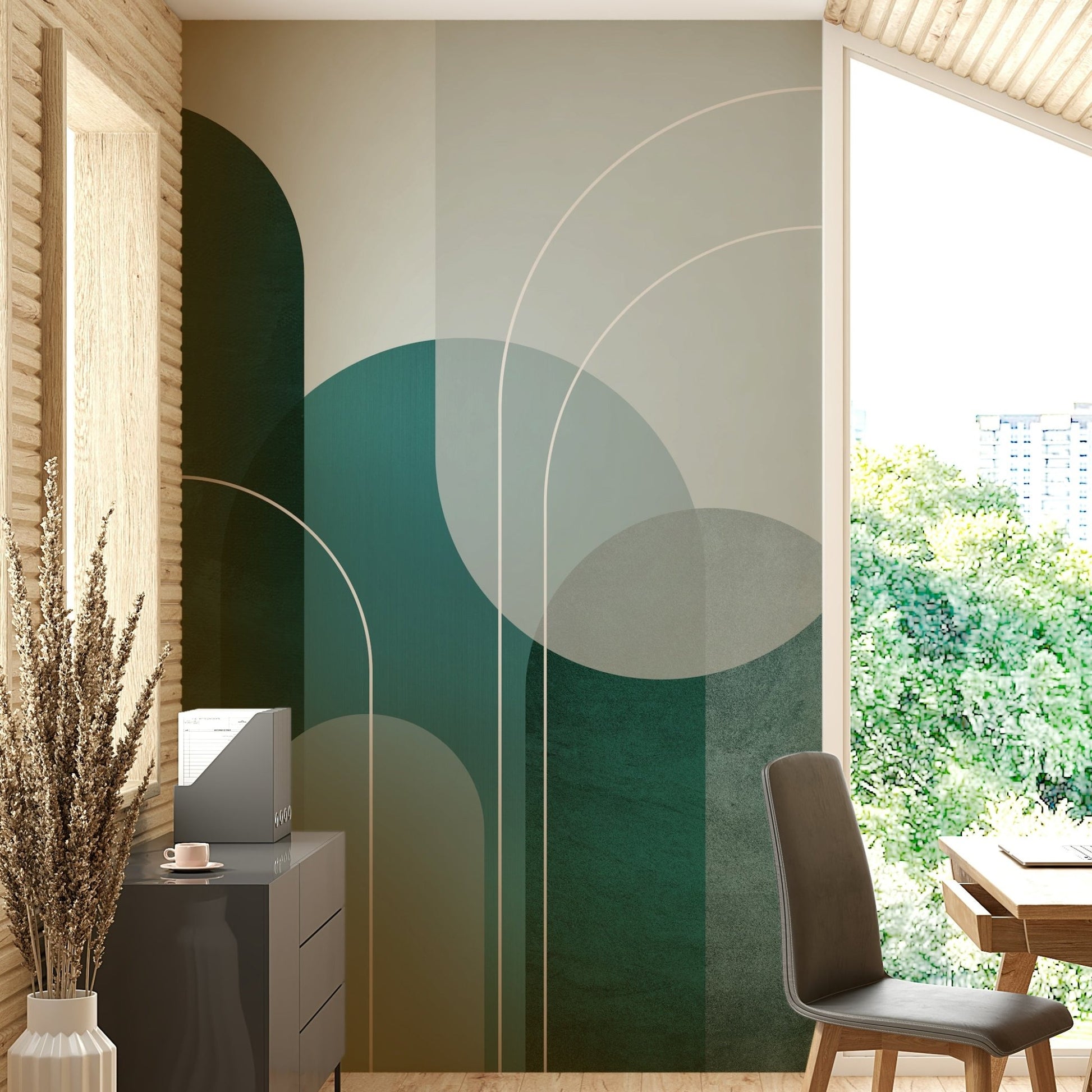 Modern teal arches mural for contemporary interiors

