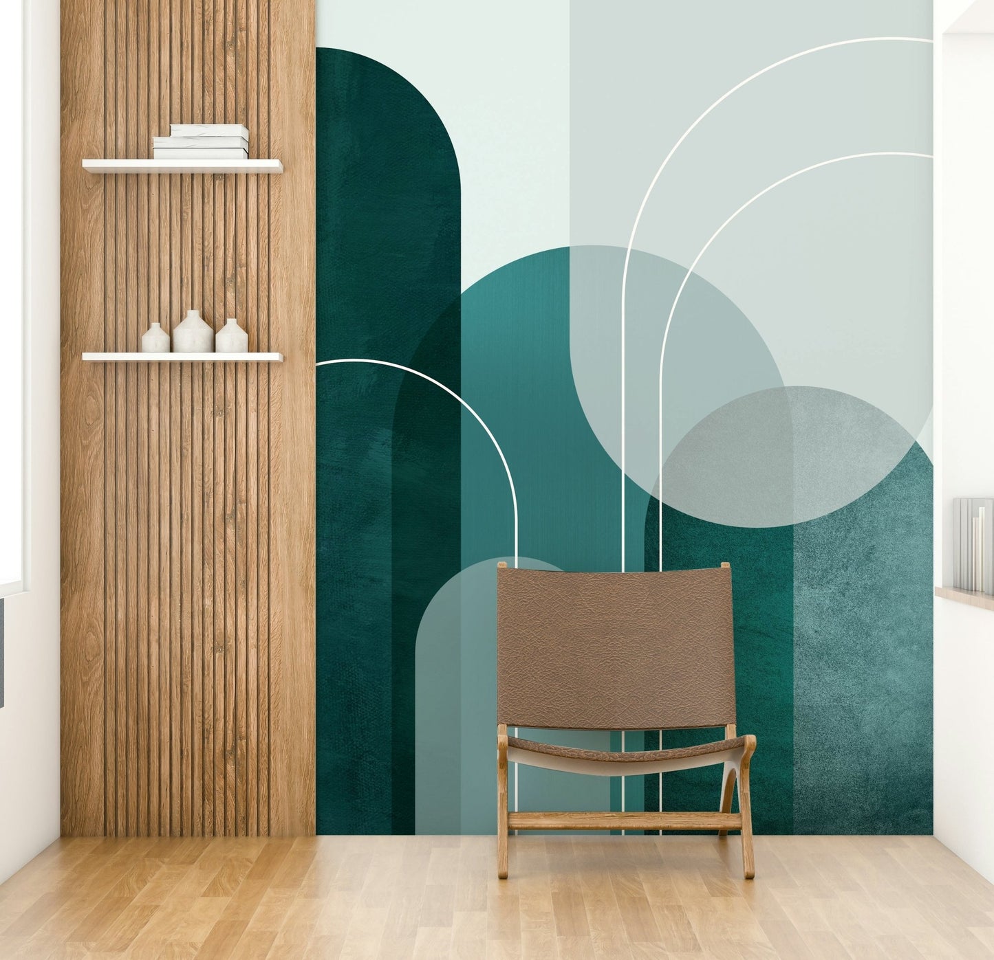Bold modern teal arches wallpaper for trendy spaces

