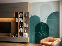 Elegant modern teal arches wall mural for chic rooms.

