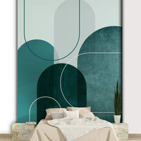 Stylish teal arches wallpaper mural for vibrant interiors.

