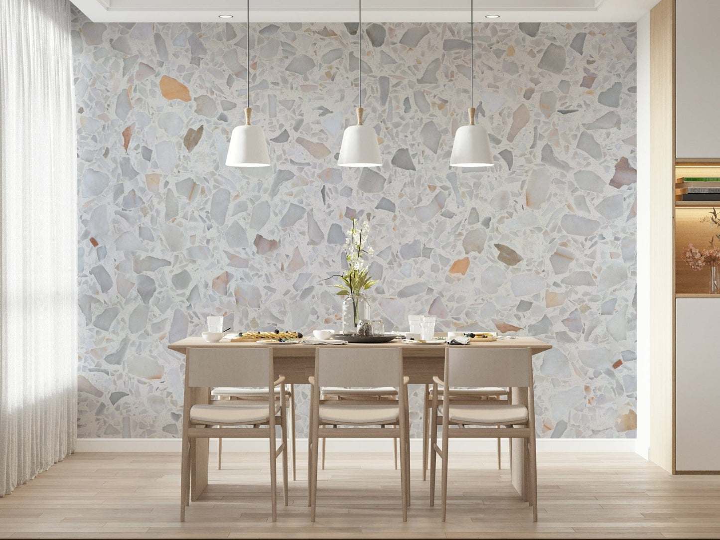 Contemporary Modern Terrazzo mural, luxury finish, small random stone chips.