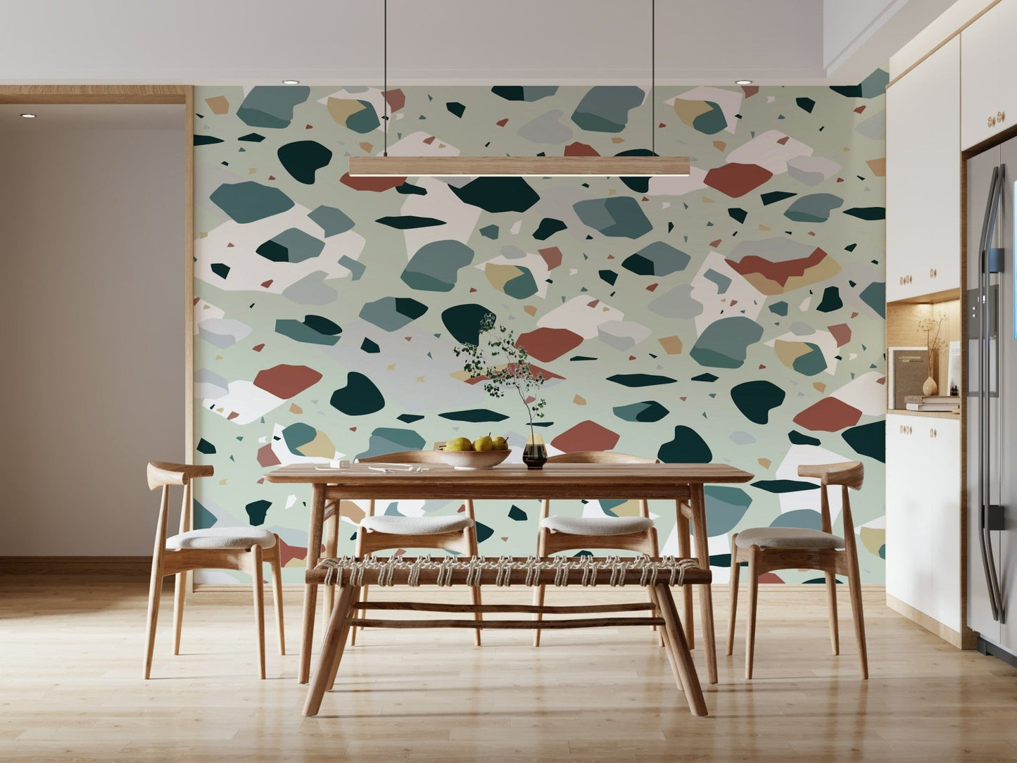 A contemplative speckled texture wallpaper mural for a feature wall.