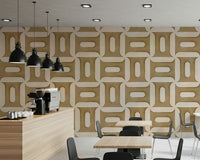 Modern Textured Geometries Camel Wallpaper on a feature wall in a lounge.