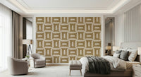 Neutral geometry wallpaper for a calm and modern nursery room.