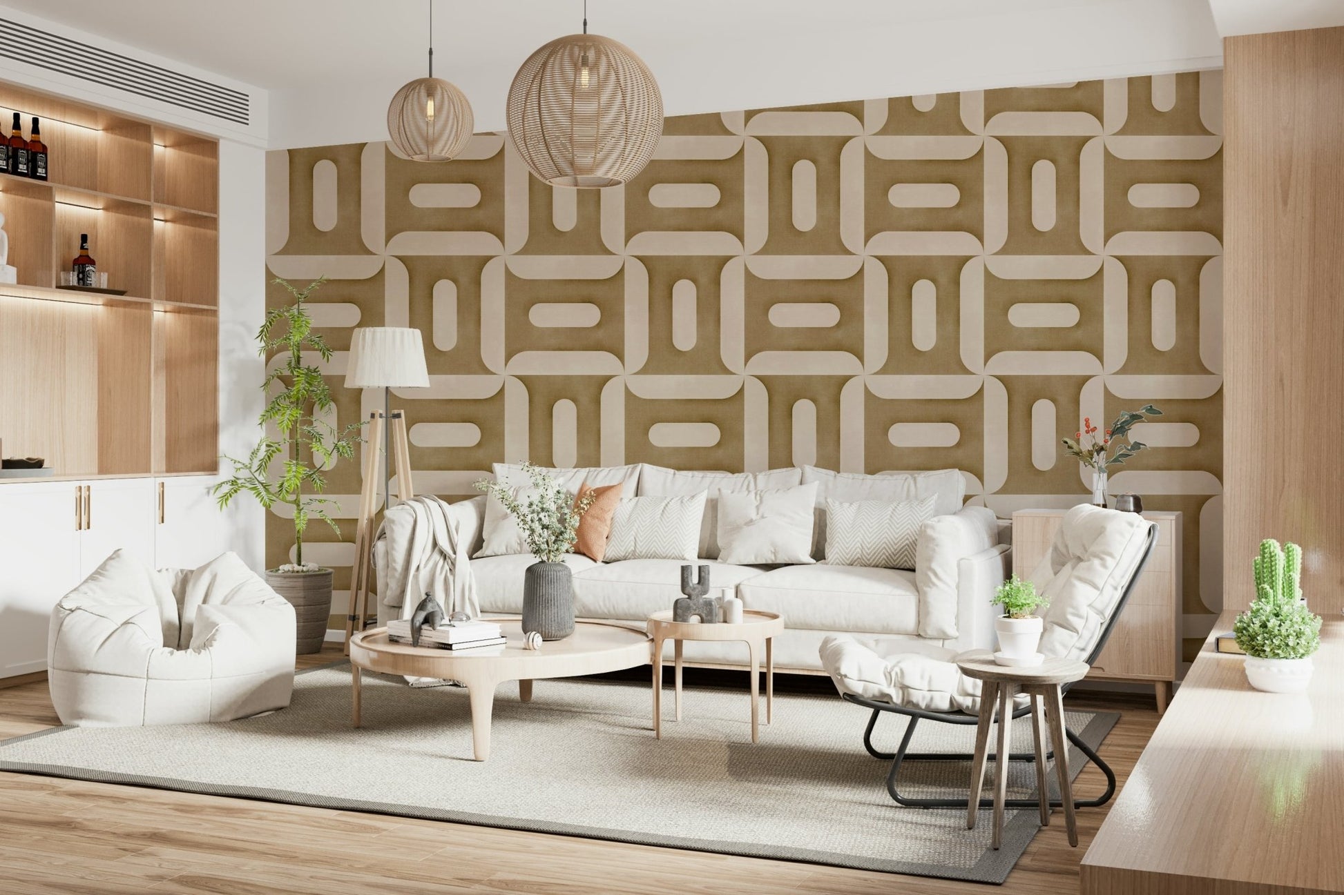 Sophisticated geometric pattern wallpaper for a creative studio wall.