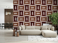 Abstract block pattern wallpaper mural for an apartment study space.