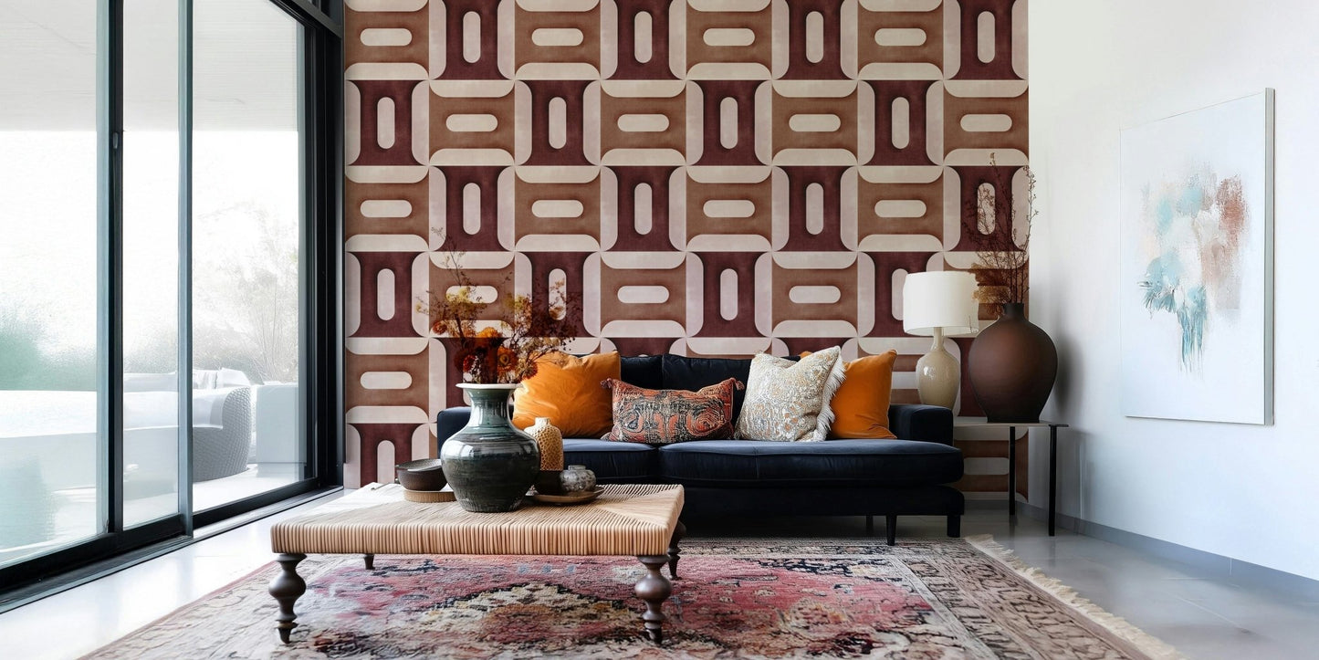 Modern Textured Geometries Clay Wallpaper mural in a contemporary lounge.