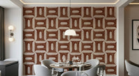 Abstract copper shapes on a textured wallpaper mural for a home office., GD7894
