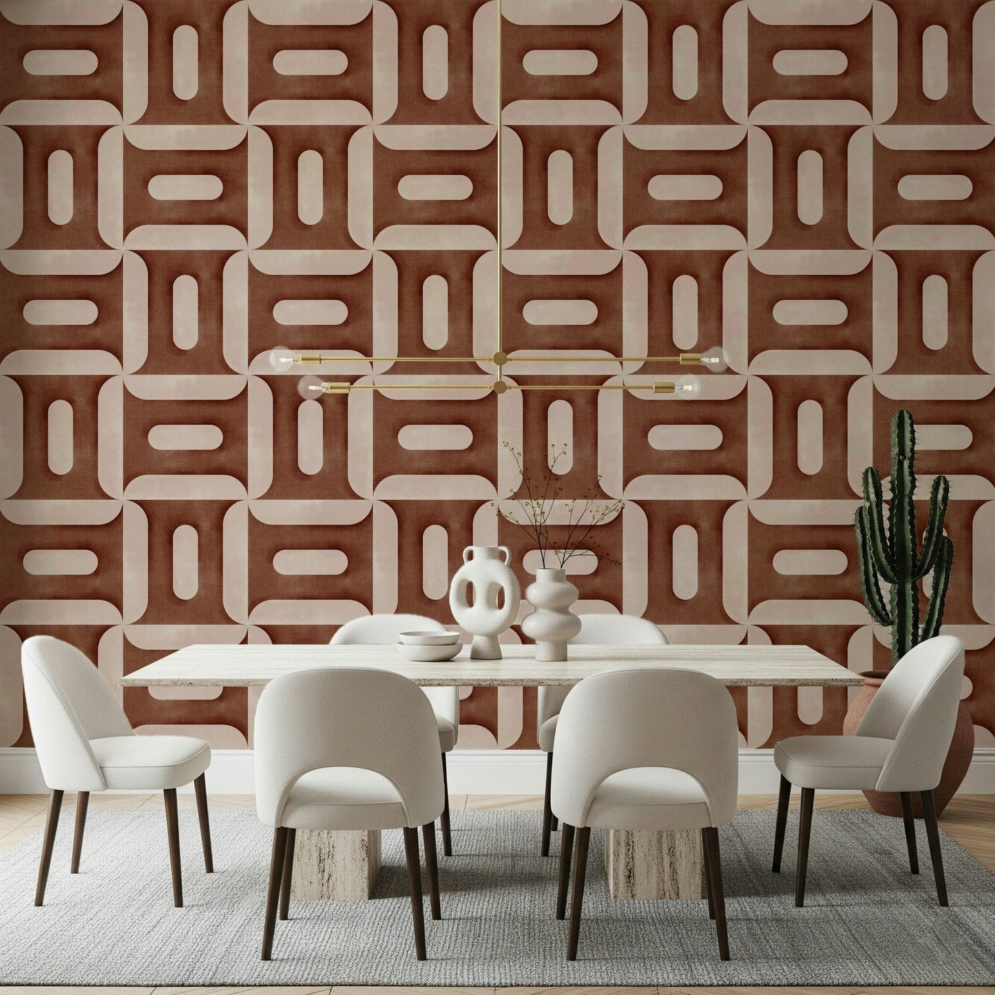 Geometric copper wallpaper mural with metallic tones for a bedroom., GD7894