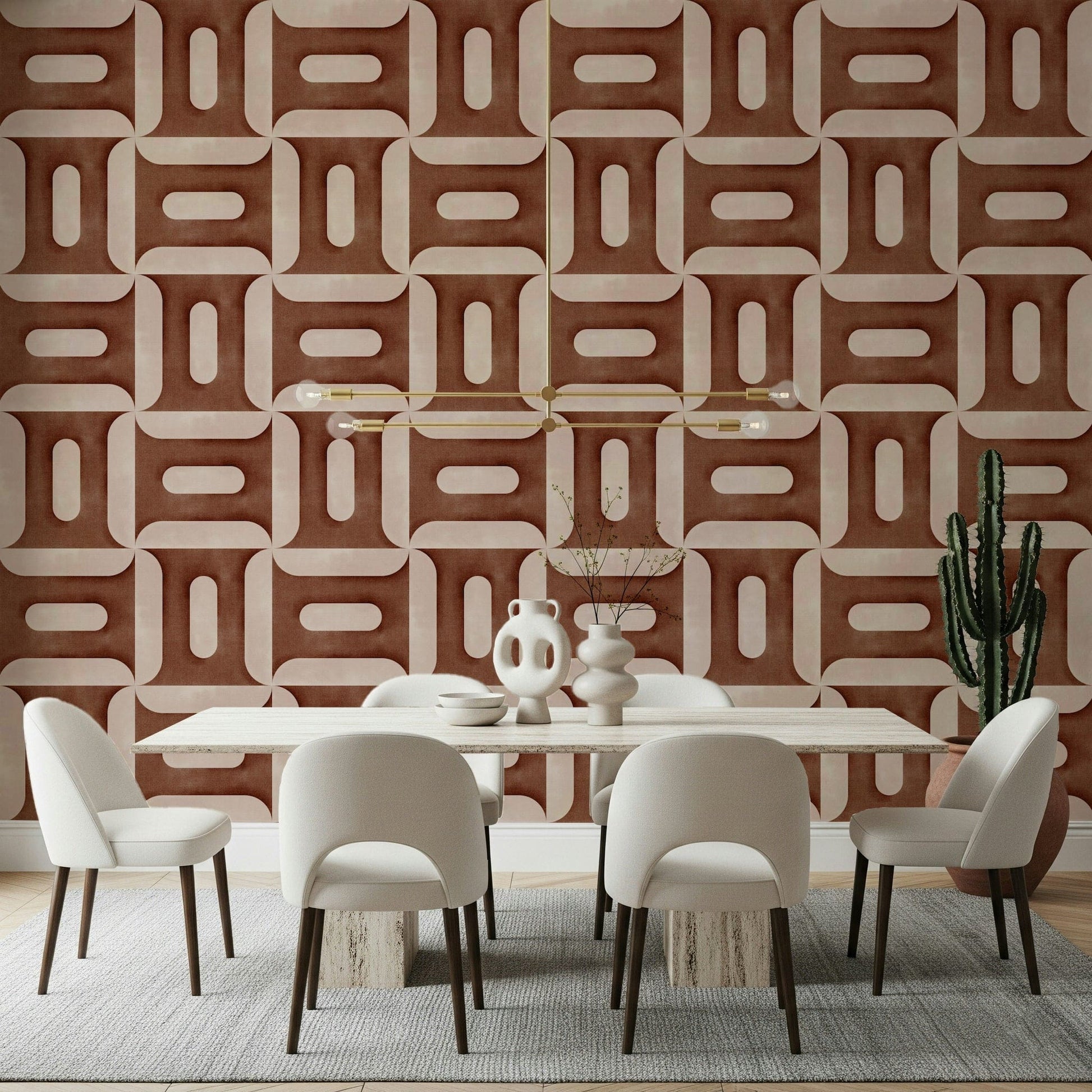 Geometric copper wallpaper mural with metallic tones for a bedroom., GD7894