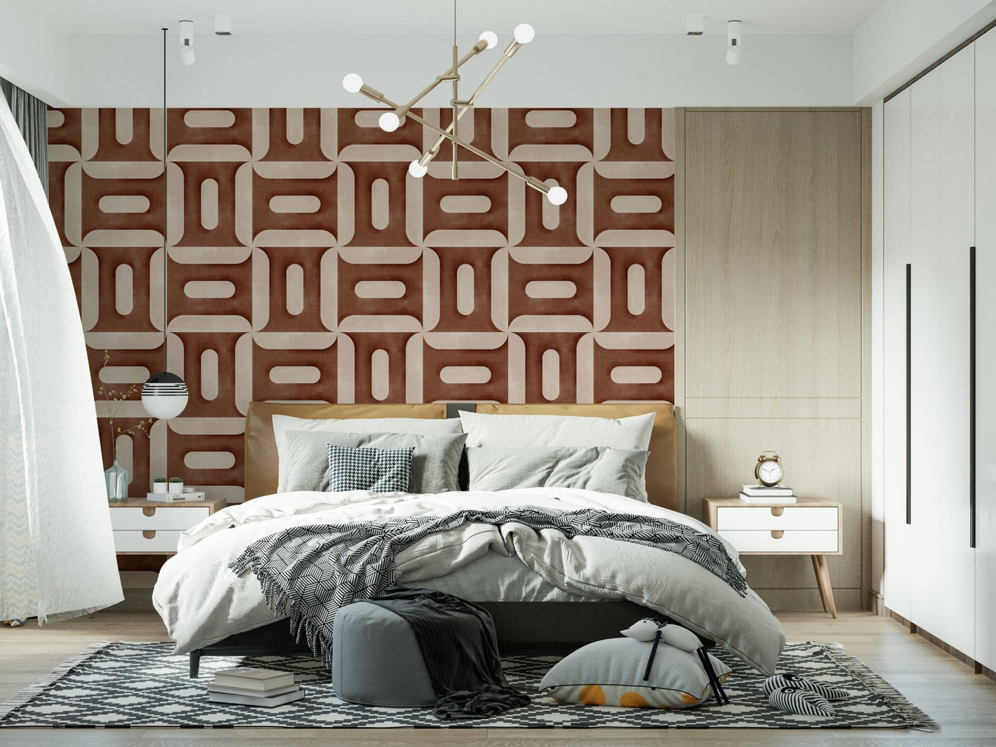 Modern Textured Geometries Copper Wallpaper mural for a studio wall., GD7894