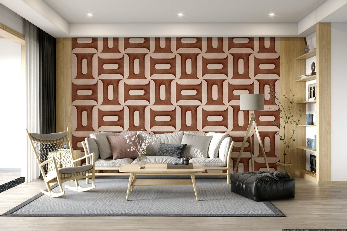 Modern Textured Geometries Copper Wallpaper mural for a flat lounge., GD7894