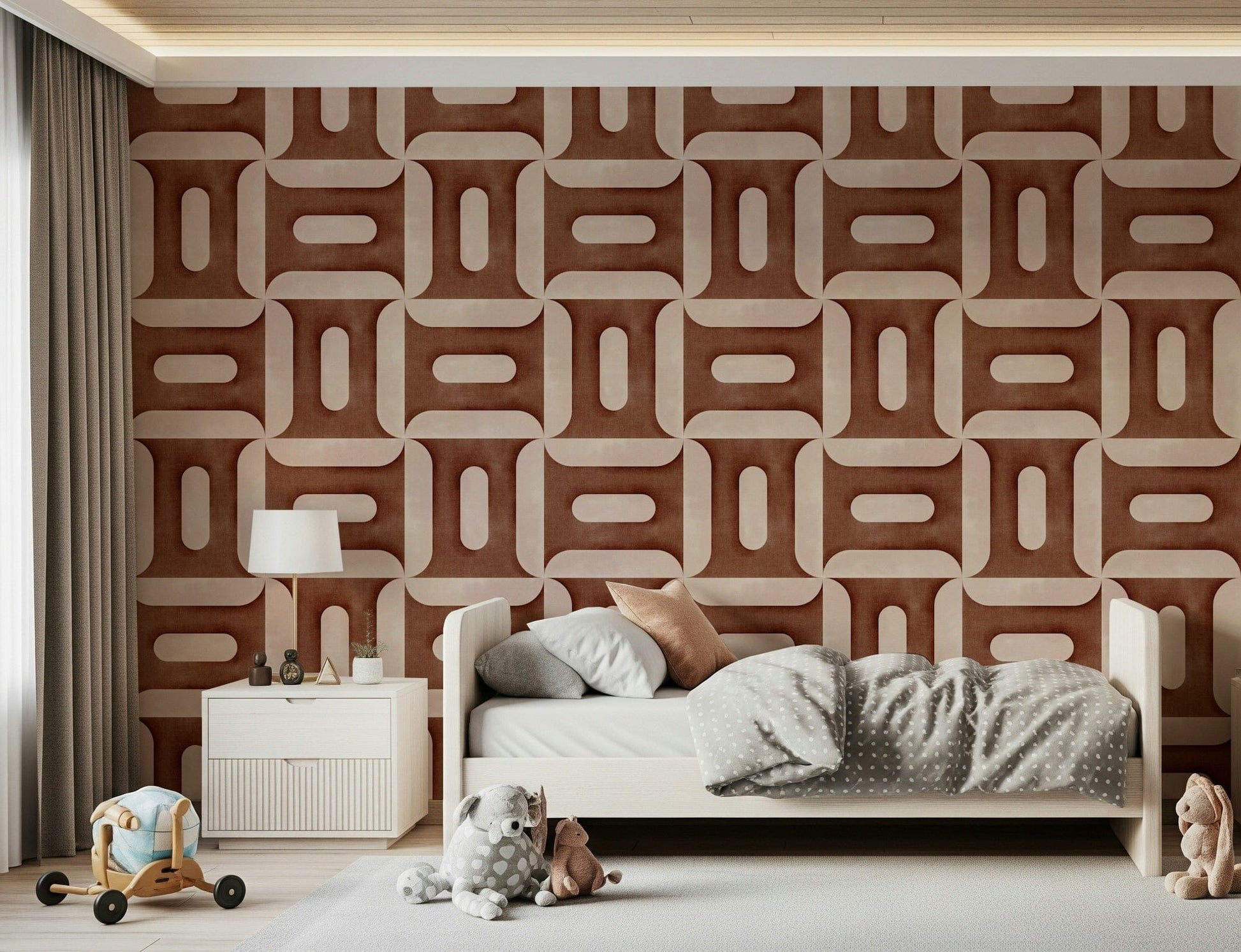 Modern Textured Geometries Copper Wallpaper mural for a guest room., GD7894