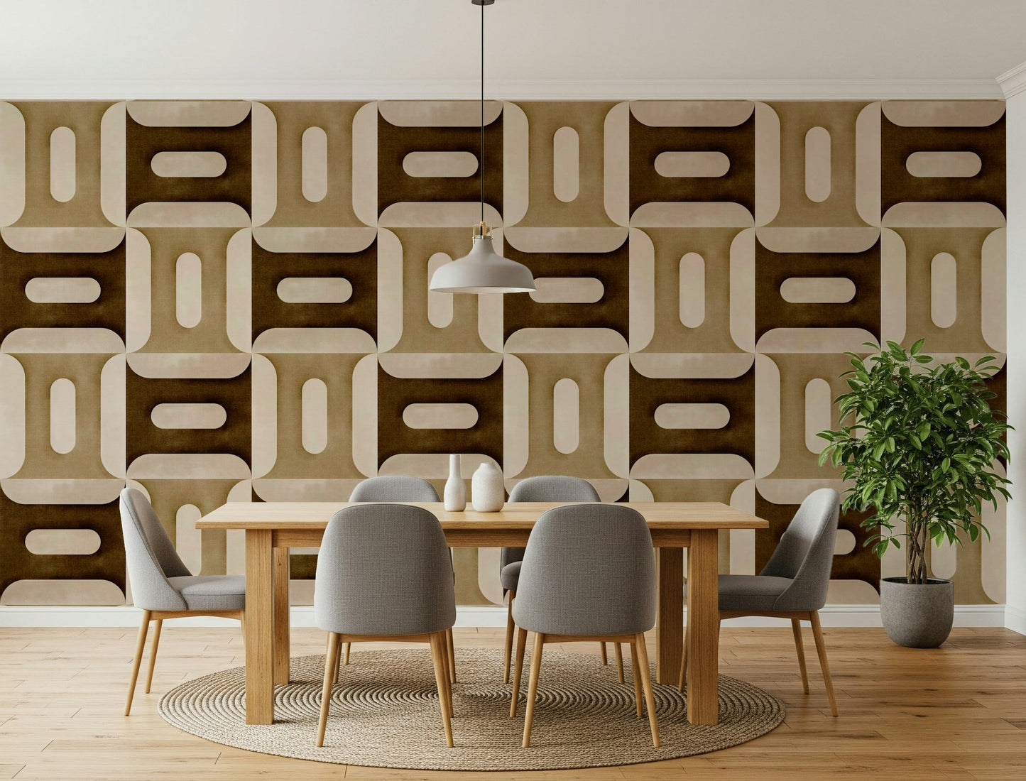 Modern Textured Geometries Earthy Wallpaper mural for a balanced interior.