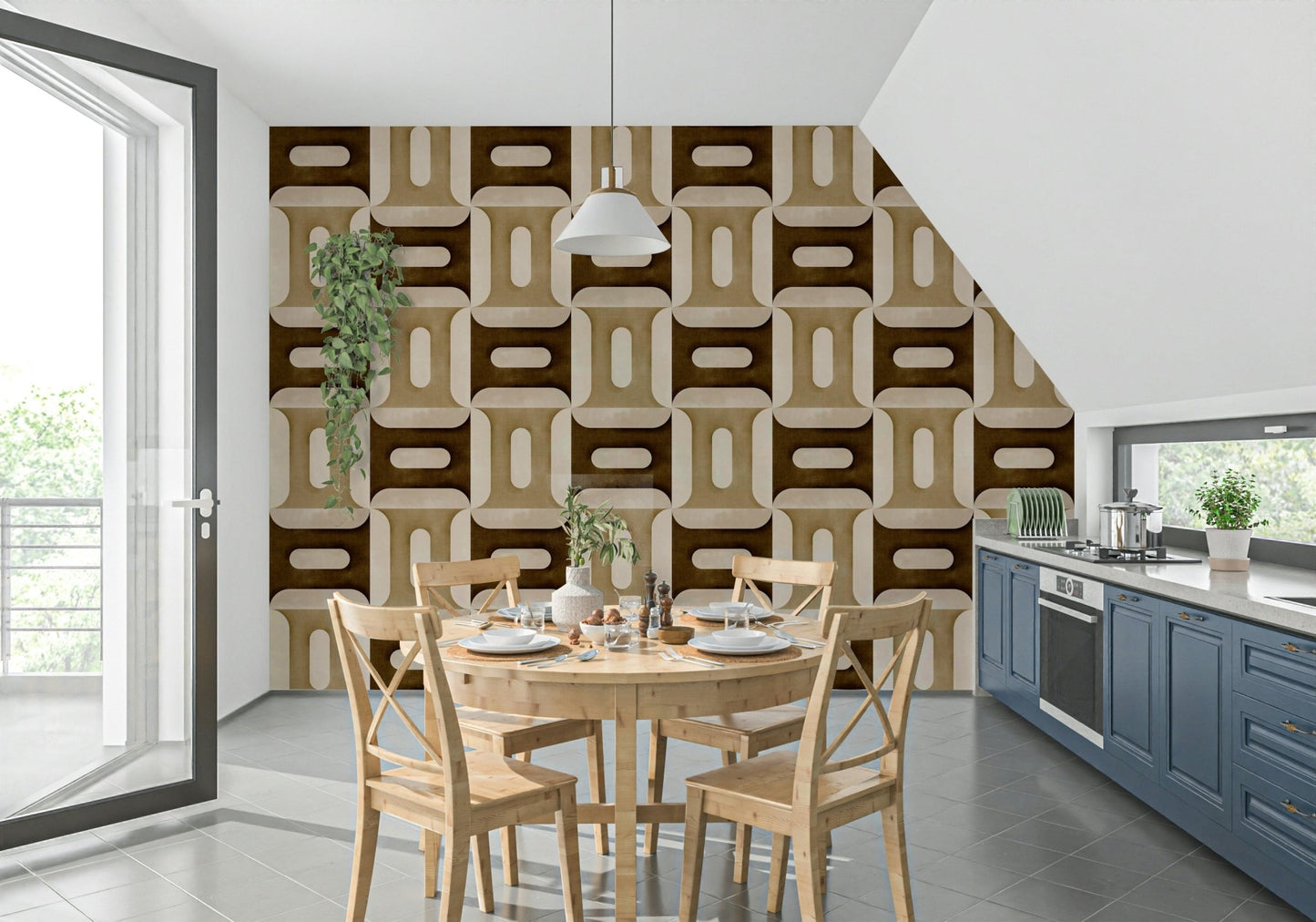 Modern Textured Geometries Earthy Wallpaper mural with terracotta accents.