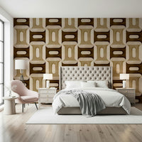 Minimalist earthy geometry wallpaper mural for a contemporary dining room.