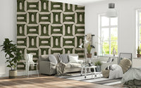 Modern Textured Geometries Olive Wallpaper mural for an apartment dining area.