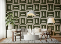 Modern Textured Geometries Olive Wallpaper mural with subtle fabric texture.