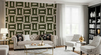 Modern Textured Geometries Olive Wallpaper mural in a stylish flat lounge.