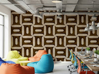 Deep umber geometric wallpaper mural for a minimalist bedroom feature wall., GD7895