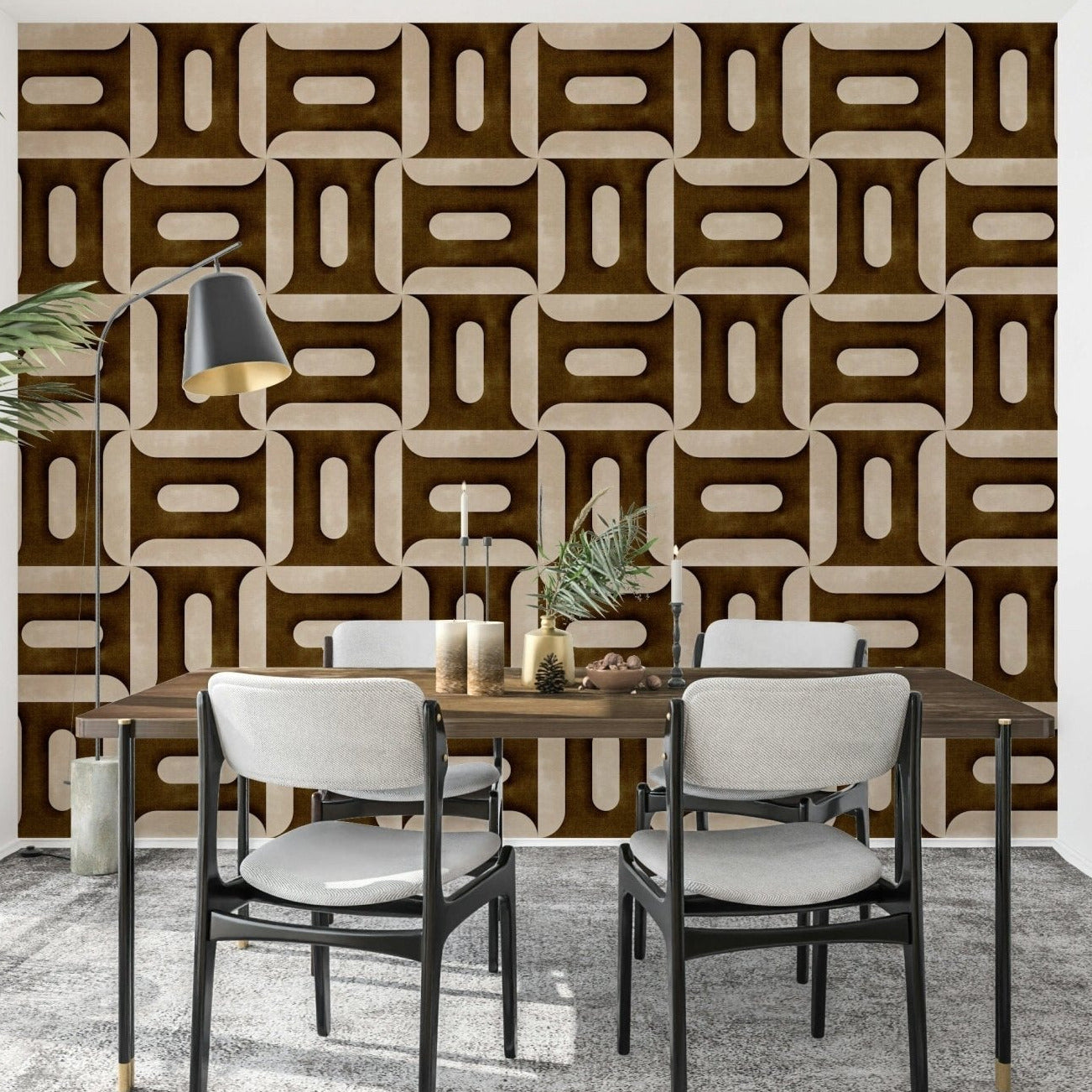 Modern Textured Geometries Umber Wallpaper mural with burnt orange accents., GD7895