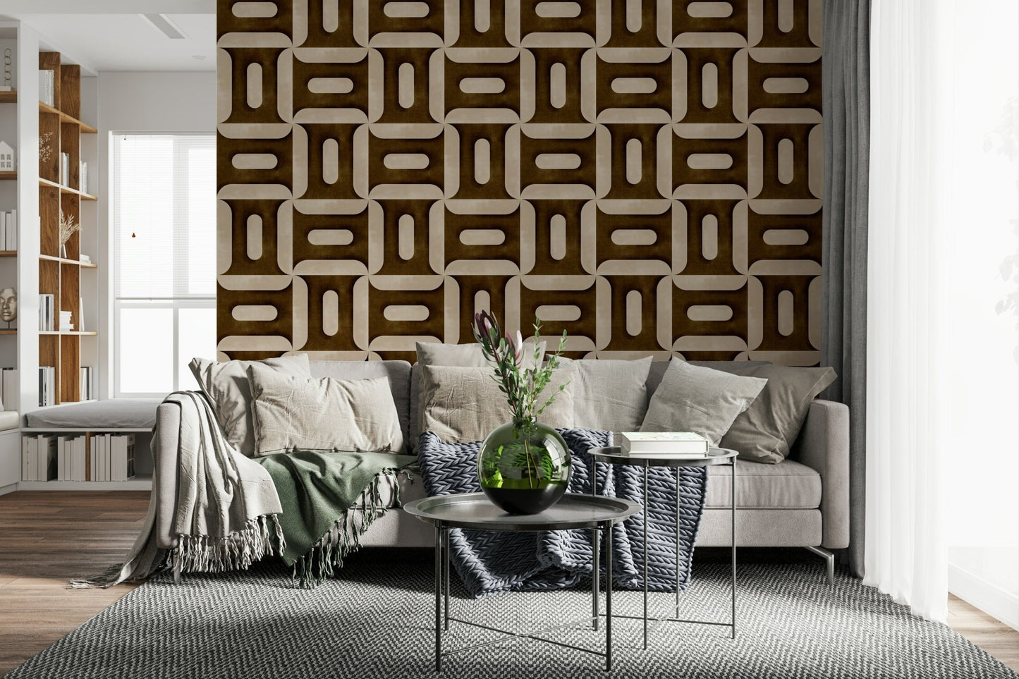 Modern Textured Geometries Umber Wallpaper mural with dark clay colour., GD7895