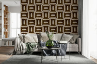 Modern Textured Geometries Umber Wallpaper mural with dark clay colour., GD7895