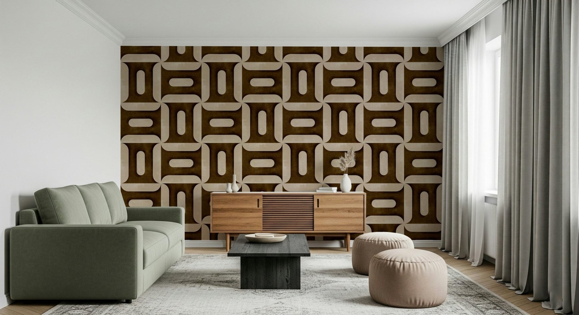 Minimalist umber geometry wallpaper mural for a contemporary dining room., GD7895