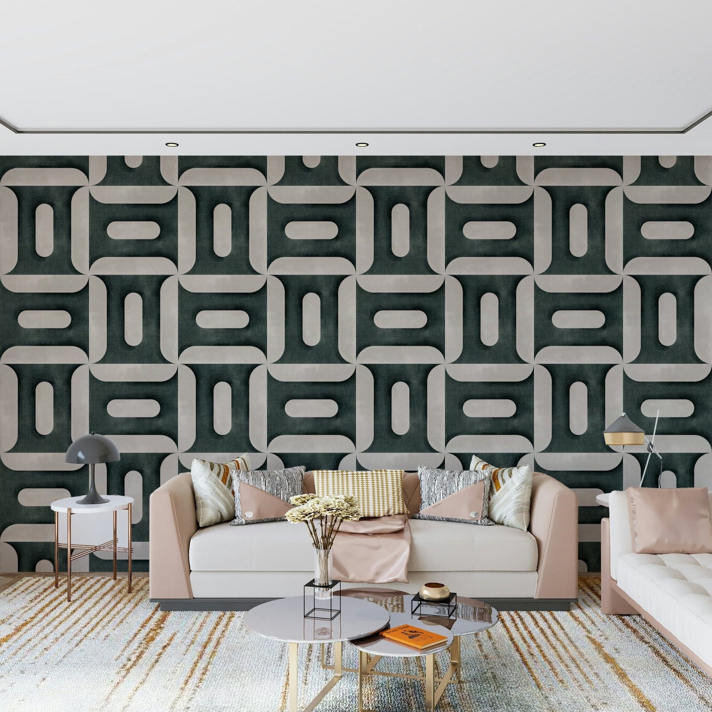 Modern geometric wallpaper for a study room feature wall.