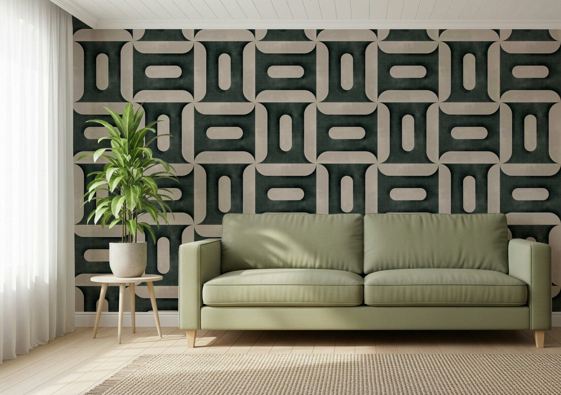 Modern denim wallpaper for a residential hallway.