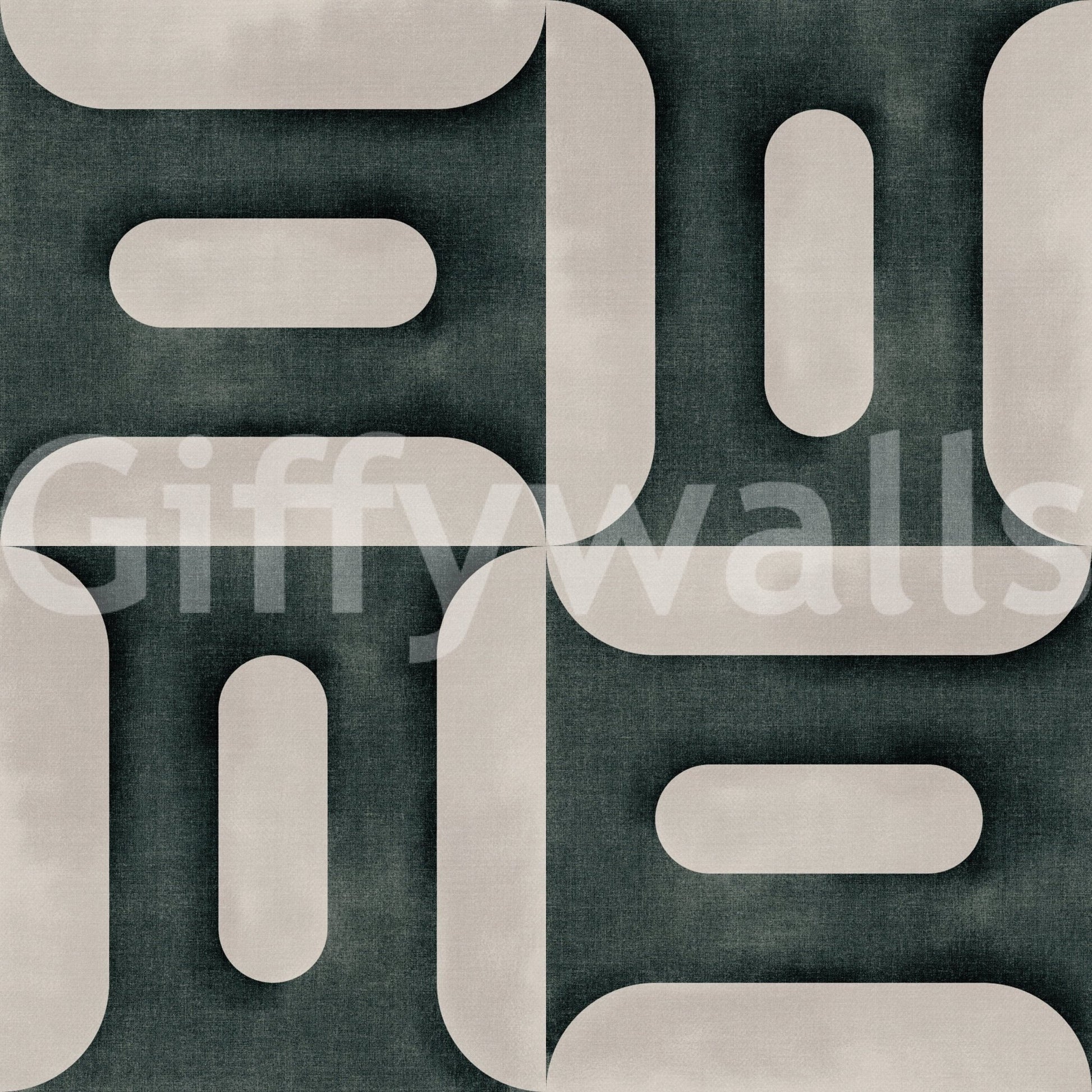 Blue geometric wallpaper for an apartment accent wall.