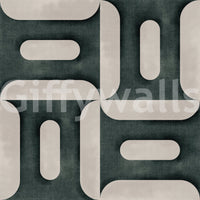 Blue geometric wallpaper for an apartment accent wall.