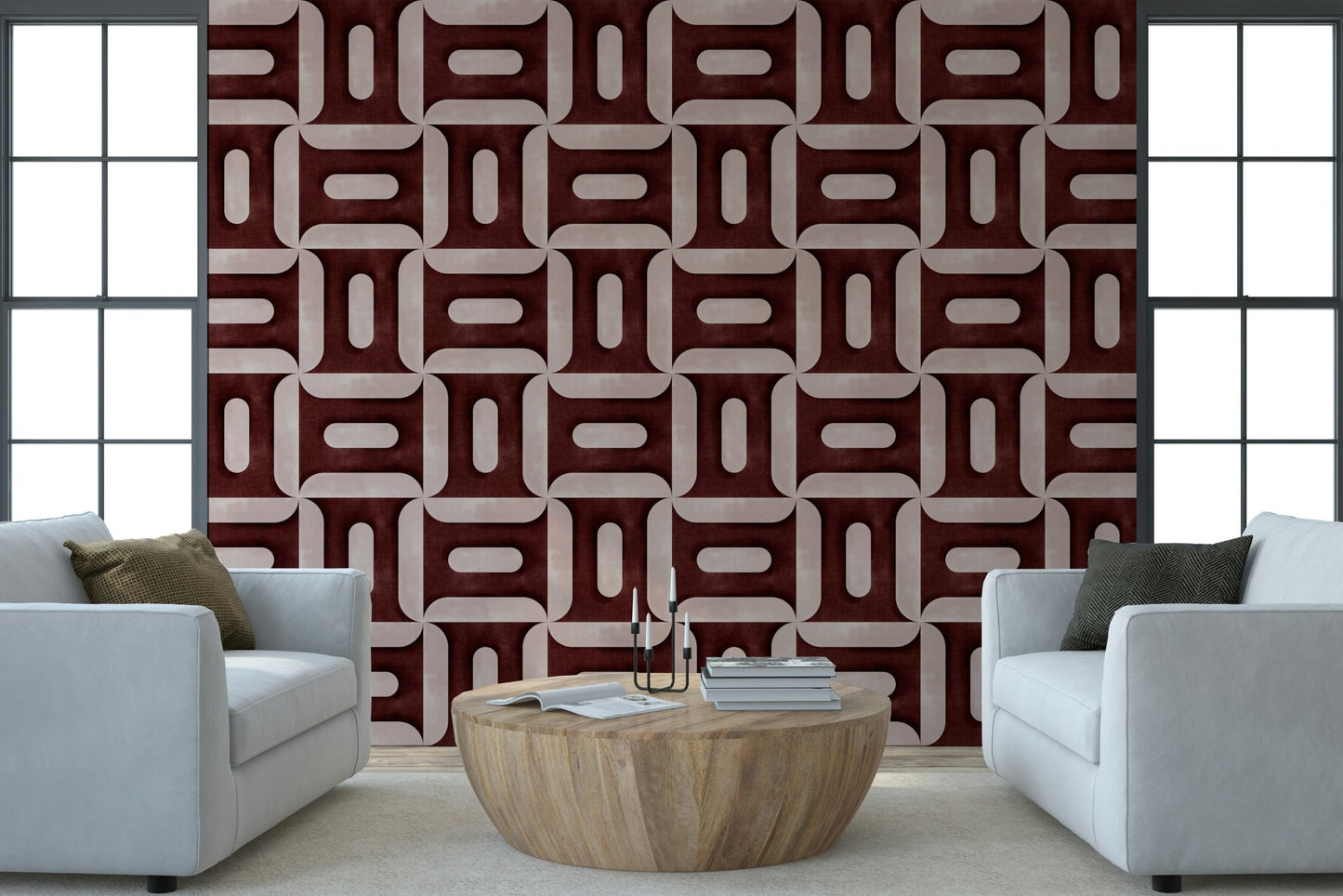 Modern Textured Geometries Wine Wallpaper mural with a matte finish texture., GD7896
