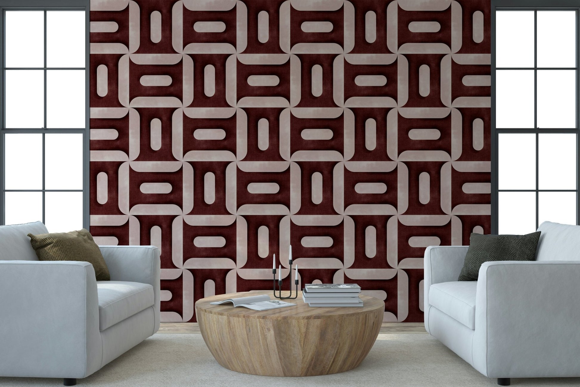 Modern Textured Geometries Wine Wallpaper mural with a matte finish texture., GD7896