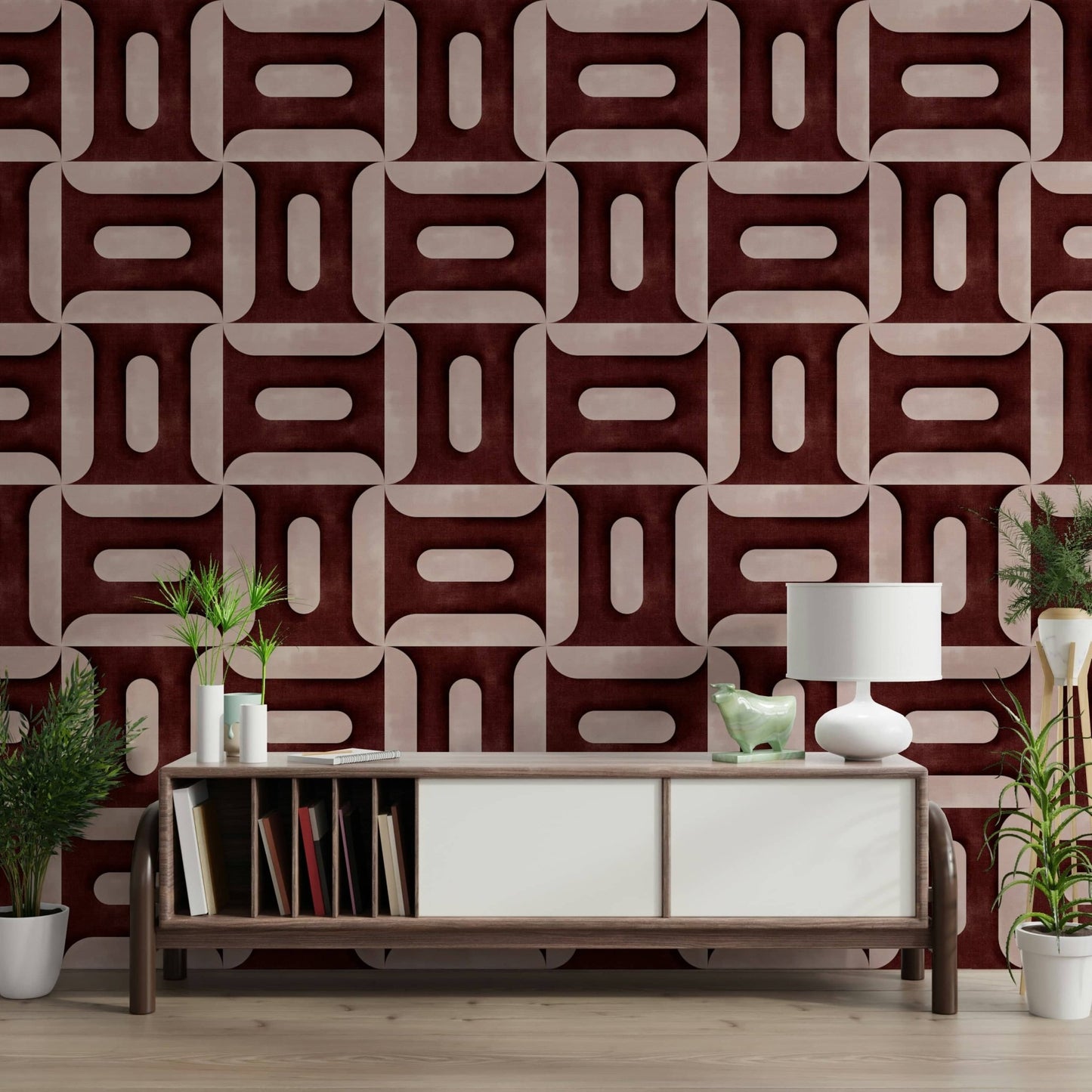 Modern Textured Geometries Wine Wallpaper mural in a professional office space., GD7896