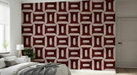 Maroon textured shapes wallpaper mural for a contemporary dining room interior., GD7896