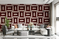 Geometric burgundy wallpaper mural for a guest room wall décor project., GD7896
