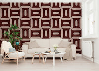 Modern Textured Geometries Wine Wallpaper mural for a stylish apartment lounge., GD7896