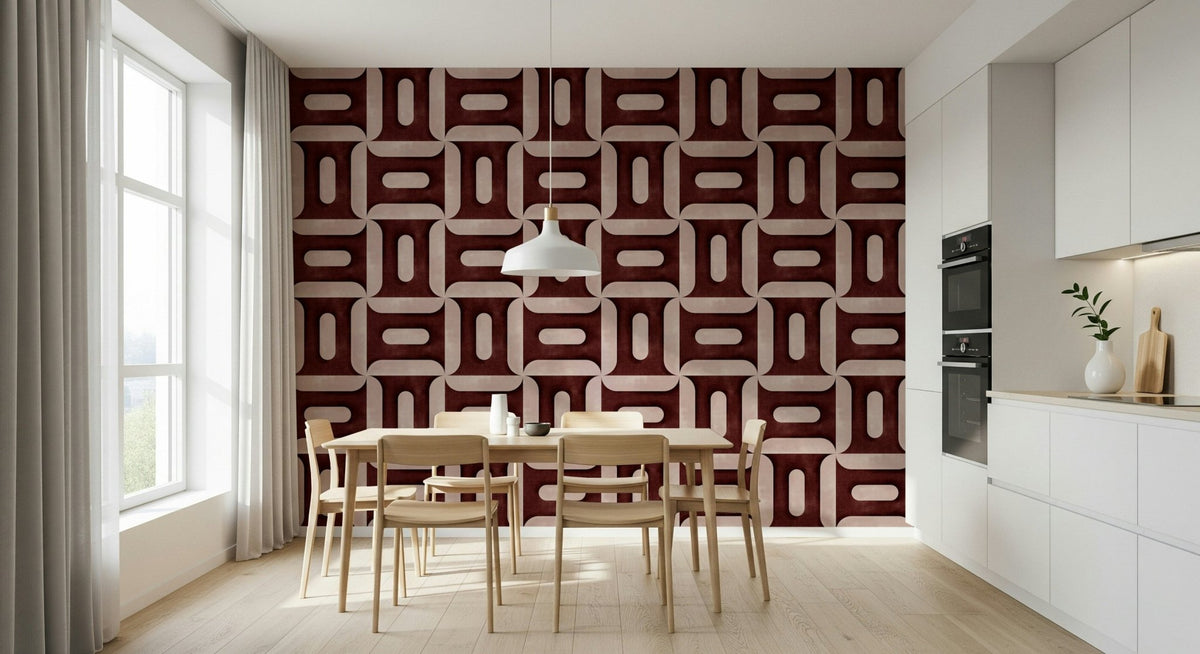 Modern Textured Geometries Wine Wallpaper mural for a luxury living room wall., GD7896